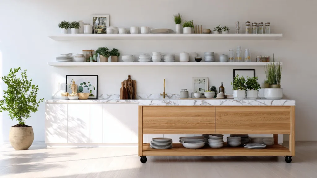 How to organize a small kitchen without cabinets?